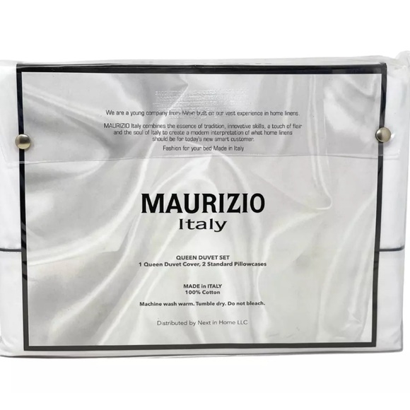 MAURIZIO Made In Italy QUEEN White & Charcoal Cotton Luxury Duvet Cover Set NEW - Picture 2 of 3